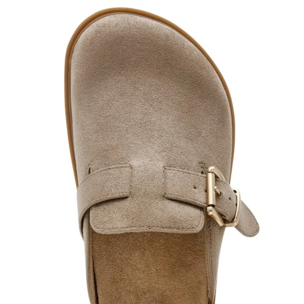 DV Dolce Vita Women's Comfortable Slip On Buckle Mules Faux Suede Beige Size 7